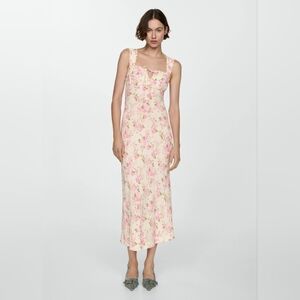 Mango Floral dress with bow neckline Small